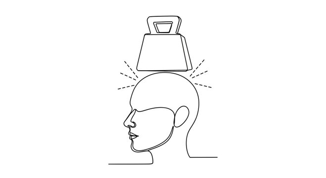 Head with Weight Overhead - Stress, Pressure, Burden, Overwhelmed Concept