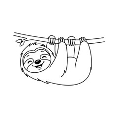 Fototapeta premium Cute Sloth Hanging On Branch Outline Vector