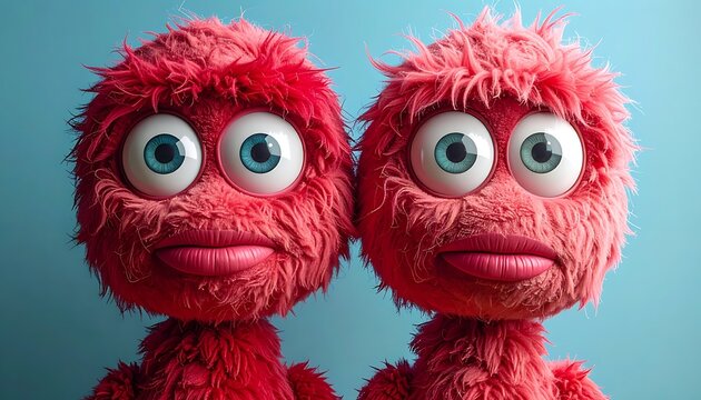 Two red furry creatures with large eyes