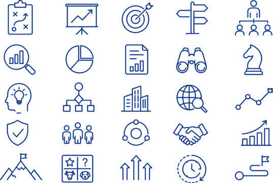 Corporate Strategy Icon Set Minimalist Outline Vector Business Planning UI UX Icons