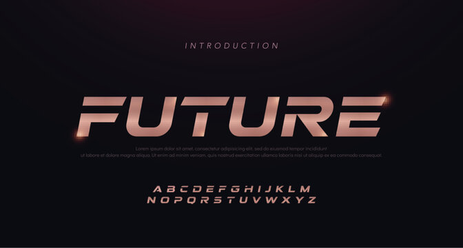 Sport Modern Italic Alphabet copper Font. Typography 3D stainless hairline copper fonts for technology, digital, movie, sport logo design. vector illustration