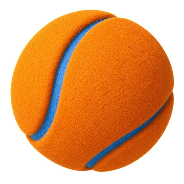 Bright Orange Tennis Ball with Blue Seam &ndash; Stylized Sports Equipment Isolated on Black