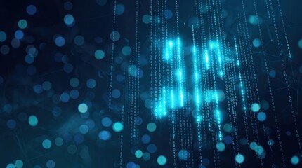 Naklejka premium Binary numbers cascade down in a dark setting, creating an immersive digital landscape. scene captures the essence of technology and data flow. 3d ren