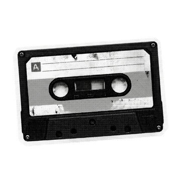 Vintage Cassette Tape Halftone Zine Cutout Design Element Isolated PNG