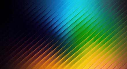 Obraz premium Abstract background with diagonal stripes and a vibrant gradient of blue, green, and yellow colors with a textured effect