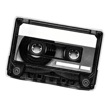 Vintage Cassette Tape Halftone Zine Cutout Design Element Isolated PNG