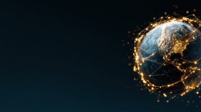 A visually striking representation of the globe interconnected with glowing lines and nodes, symbolizing the digital age and global connectivity through technology.