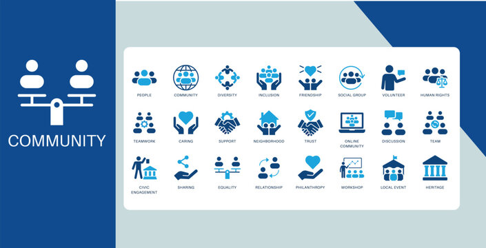 Community and Social Support Icon Set People Network Charity Volunteer Teamwork Vector Icons Collection