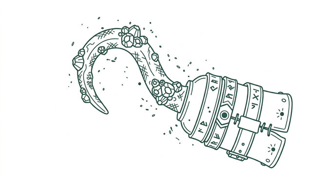 Minimalist line art illustration of a pirate hook for logo design isolated on white