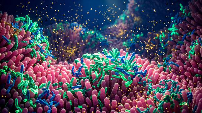 Vibrant 3D visualization of bacteria in a microscopic environment