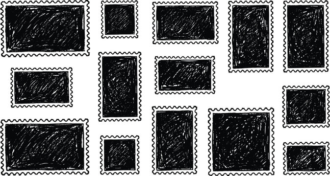 Set of doodle hand drawn grunge frames with wavy border on transparent background. vector sketch picture frames collection.