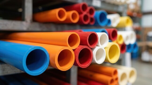 Stack of colored CPVC pipes with smooth interior for plumbing supply.