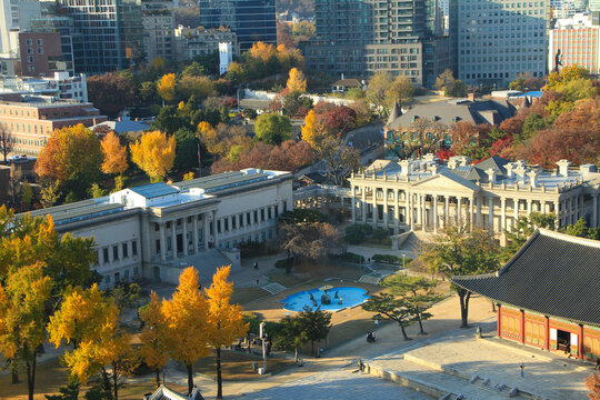 Beautiful Autumn Scenery of Deoksugung Palace in Seoul, South Korea