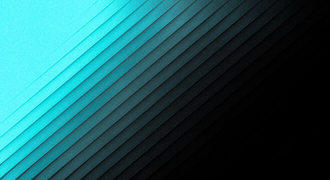 Abstract background with diagonal stripes, gradient transition from cyan to black, textured surface, modern design elements