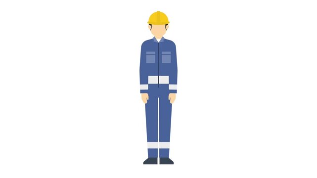 フラットイラストアニメーション：お辞儀をする作業員