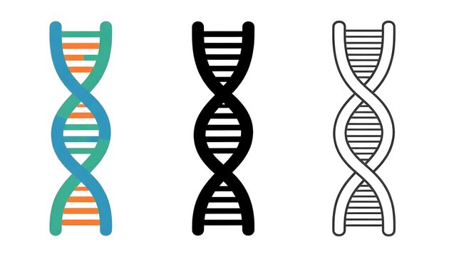 Three stylized DNA double helix structures in different artistic styles