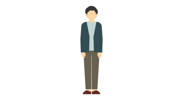フラットイラストアニメーション：お辞儀をする男性