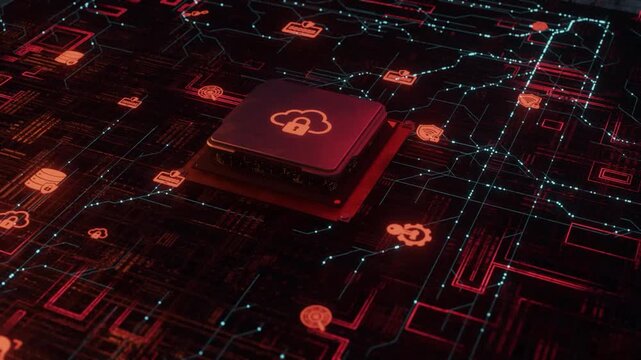 Abstract Cpu Cloud Security Padlock Data Flow Network Connectivity 4K Footage Video