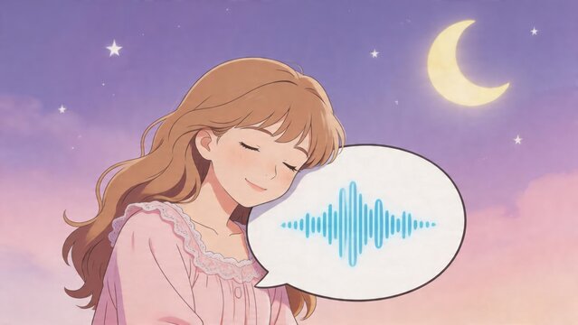 Anime girl sleeping under moon and stars
