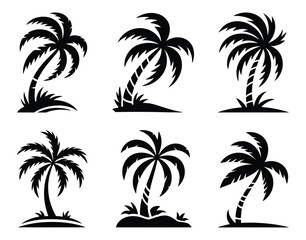 Obraz premium Palm tree silhouettes with foliage tropical island vegetation on white background