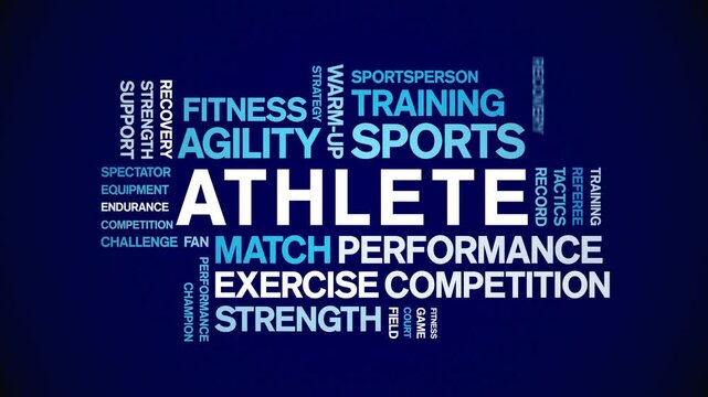 Athlete animated word cloud-text design animation tag kinetic typography seamless loop.