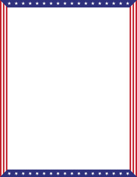 USA Patriotic Frame Border with Stars and Stripes Red Blue Rectangle Template for 4th of July Design