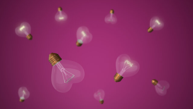 Transparent light bulb heart shape with love words 
