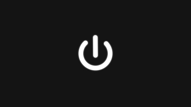 White power button icon glowing with soft light on dark. Power button symbol. Professional white power button icon for system activation and electronic start visuals art.