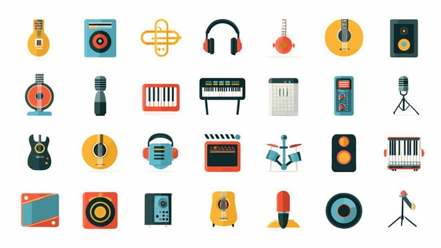 Flat office productivity icon set displays 25 task icons in colorful style