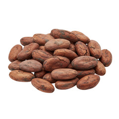 Fototapeta premium Pile of raw dried cocoa beans isolated on a transparent background
