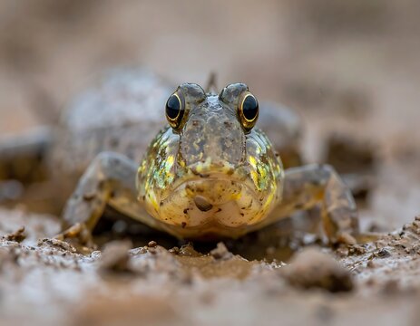 A close-up of a frog's face