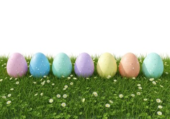 Fototapeta premium Colorful easter eggs in a grassy field with flowers
