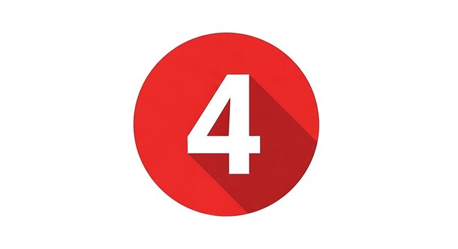 Red circle with number 4 icon four icon flat design white background number digit count number graphic web icon