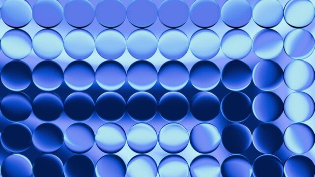Abstract blue background with shiny, illuminated glass spheres, 4K computer graphic animation.