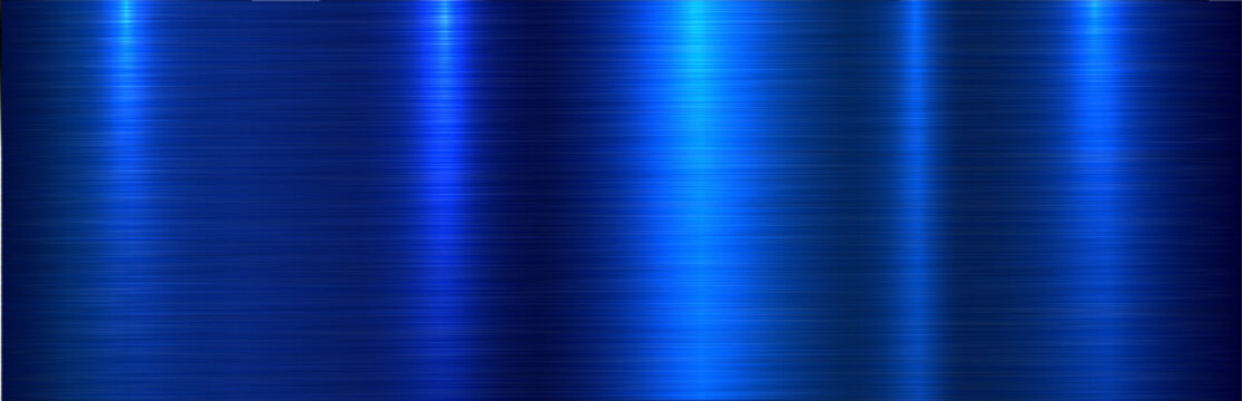 Brushed metal blue texture background, shiny lustrous dark metallic pattern banner.