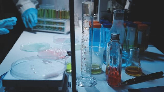 Science, laboratory and woman with pipette, test tube and biotech solution in research. Medical innovation, scientist or lab technician in study for healthcare, medicine and vaccine results feedback.