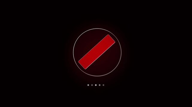 Red circle symbol animation with diagonal line. Red circle symbol restricted access. Red circle symbol stop warning graphic.