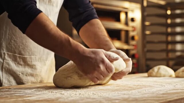 Artisan Bread Dough Preparation Demonstrating Kneading and Shaping Techniques