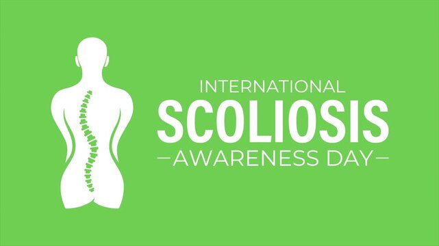 Clean and modern vector animation highlighting scoliosis awareness with posture and spinal health theme.  Perfect for orthopedic education.