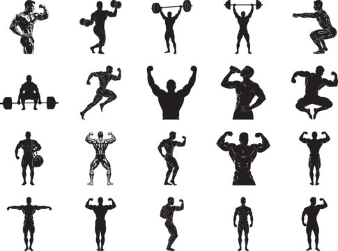 Bodybuilder Silhouette of Muscular Exercising and Posing
