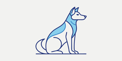 Sitting husky dog in profile with light blue markings in line art illustration © Sadhin07