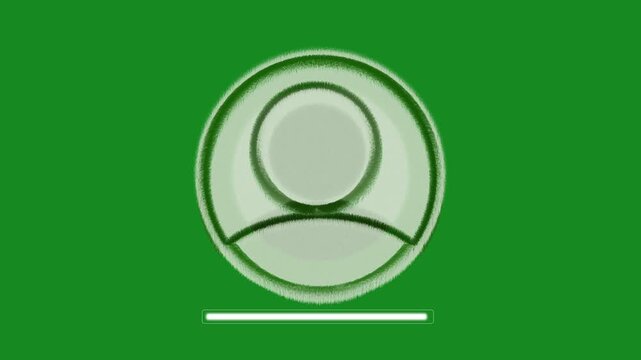 Green background with a generic user profile avatar icon in a circular frame and a blank horizontal progress or input bar below, minimalist interface graphic.