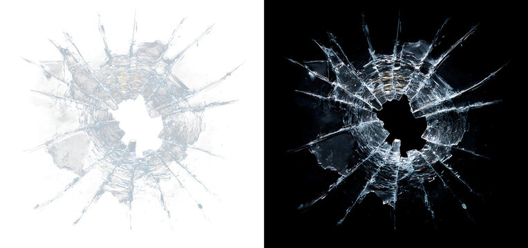 Glass shards with crack texture isolated on white. Transparent design template