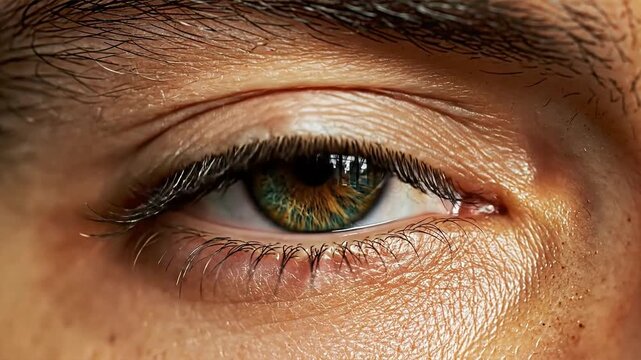 Piercing gaze captured A human eye's intricate iris patterns and textured skin convey profound emotion reflecting a universe of perception and human connection a powerful visual narrative of sight.