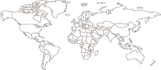 Outline World Map Vector, Global Continents, Political Borders, Blank Earth Illustration © salar