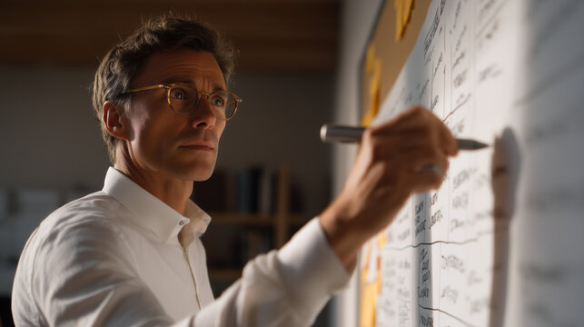 Neural network architecture schematic rendered as a large printed poster mounted inside a graduate computing seminar room, a professor circling attention mechanism nodes with a laser pointer during 
