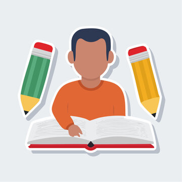 Student Reading Book with Pencils