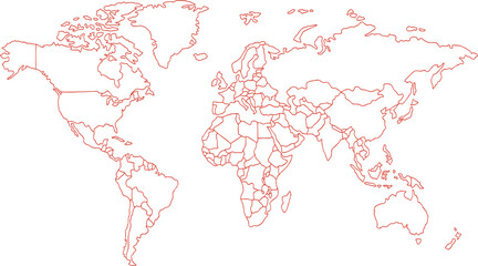 World Map Outline Vector, Global Continents Graphic, Red Country Borders, International Business Template © salar