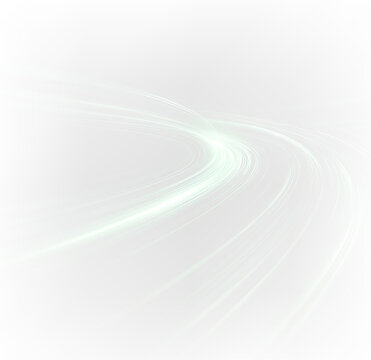 Green energy trail with dynamic swirl and glowing particles, transparent background