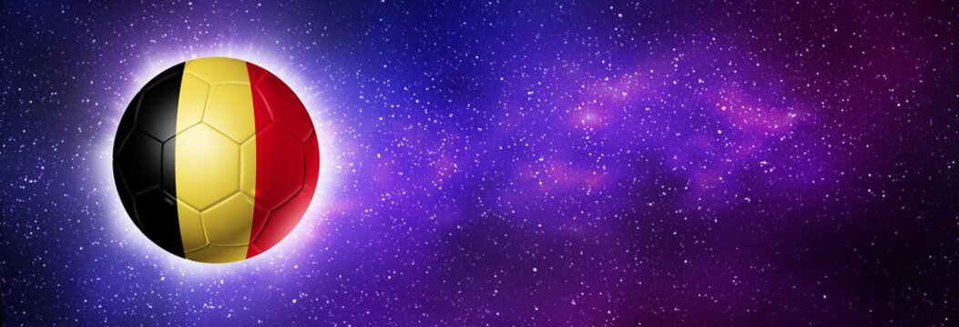 Belgian flag soccer ball on purple galaxy background with stars